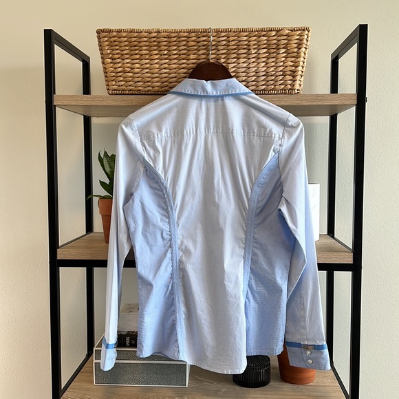 Express The Essential Button Up Collar Stripe Blouse Shirt, M - Picture 7 of 9